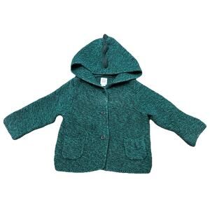 Baby Gap Cardigan Unisex Green Dino Hooded Knit Sweater Pockets 100% Cotton